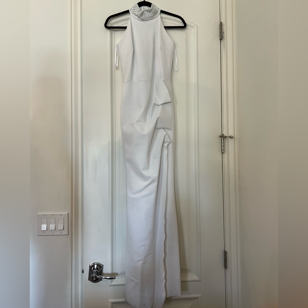 Chiara Boni La Petite Robe Rhinestone Embellished Halter Dress White 2 - Used 1x